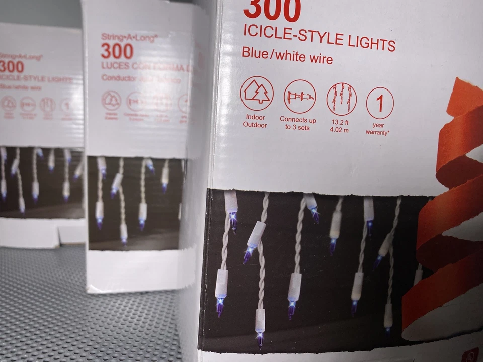 GE Icicle-Style Lights String-A-Long 300ct, luz azul, 13,2 pés de comprimento pacote com 2 - Imagem 2 de 4