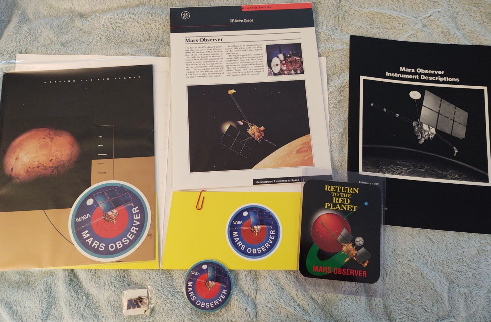 1992 Nasa Mars Observer Mission Space Memorabilia Publicity Booklets Pins Decal