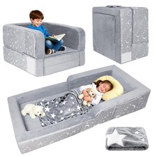 Portable Toddler Travel Bed, 2 in 1 Foldable Toddler Bed Sofa Chair, Soft Bab...