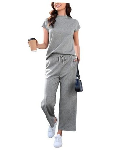Women's 2 Piece Lounge Set Summer Outfits Travel Airport Tracksuit Wide Leg
