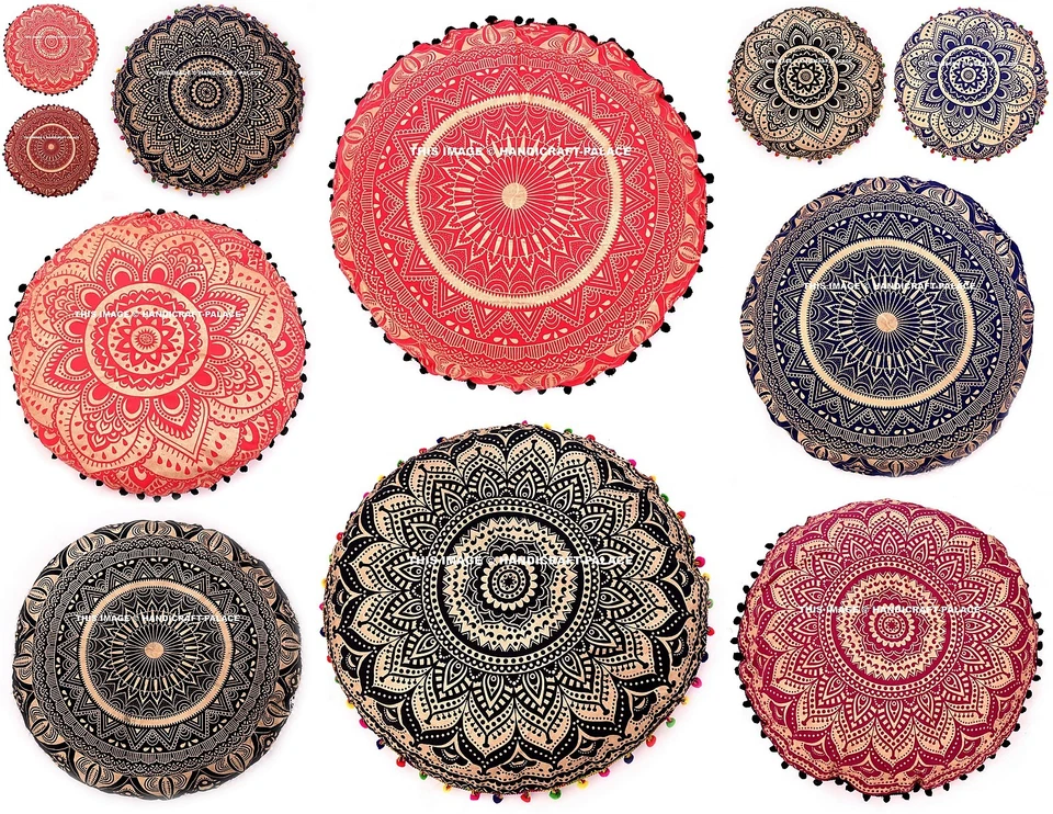 Cojín de asiento de piso redondo decorativo ombre 32" funda de almohada Indian Boho Foto 2 de 2