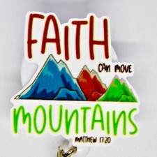 Faith Moves Mountains Badge Reel ID Holder Christian Bible Quote Matthew 17 20