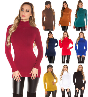 Koucla Basic Pullover Damen Rollkragen Strickpullover Longpullover Milax-Fashion