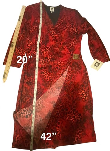 Anne Klein Wrap Dress Womens 14 Animal Leopard Print Red Black Knee V Neck - Picture 10 of 12
