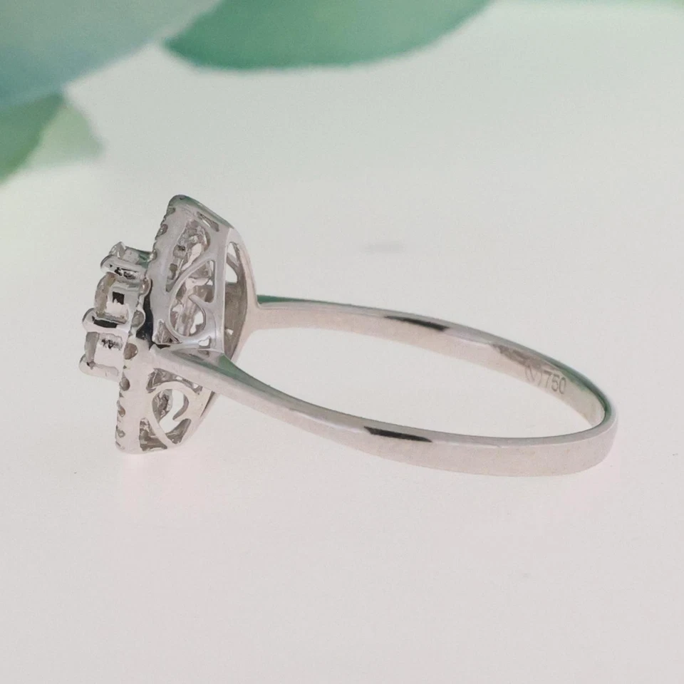 Anillo Cluster Halo Diamante Círculo Oro Blanco 18K 1.00 TW Baguette Redondo Talla 5.75 Foto 4 de 4