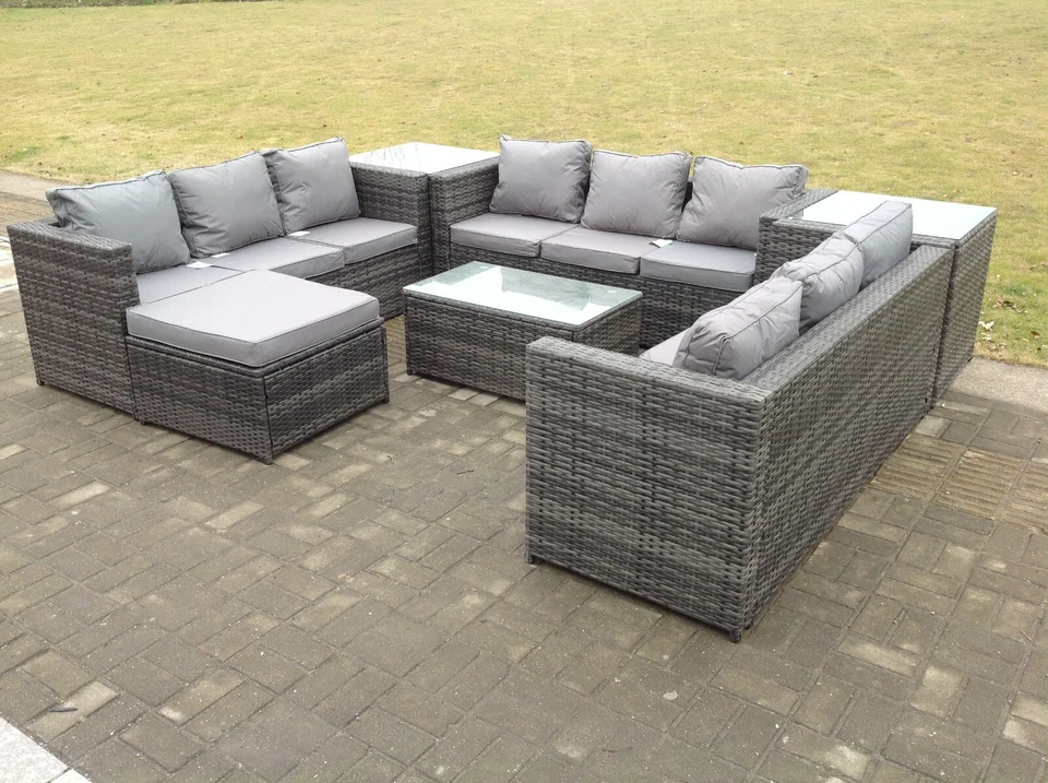 FIMOUS Conservatory Outdoor Garden furniture Rattan Sofa Set Coffee Table Set Grey
