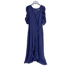 NWT Sz 6 Kensie Navy Faux Wrap Maxi Dress. Ruched Sleeves. Hi/Low Hem Wrap Vneck