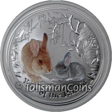 RARE Australia 2011 YEAR RABBIT Perth Mint $1 Oz Pure Silver Color OGP CAPSULE