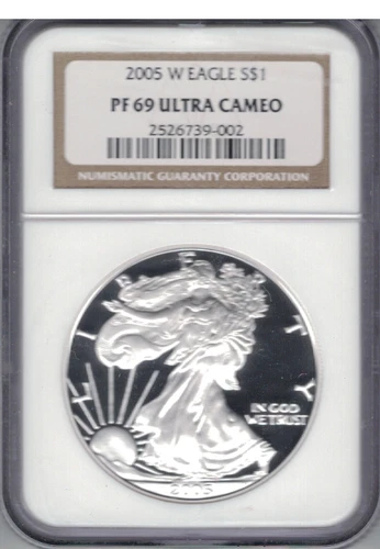 2005 W  1 OZ SILVER EAGLE  NGC PF69 ULTRA CAMEO BROWN LABEL