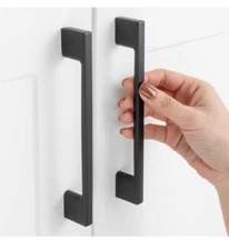 5 Inch Hole Centers, Black Wide Foot Kitchen Cabinet Pull Handle 10 Pack