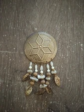 Round Gold Tone Large Pin with Dangles