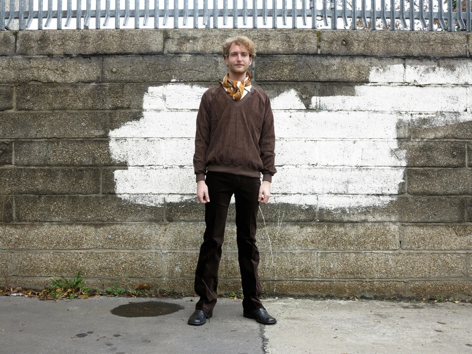 GIN TONIC Frottee Pullover Herrenpullover braun 80er TrueVINTAGE 80s sweater NOS - Bild 2 von 4