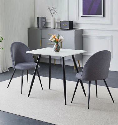 HALLOWOOD FURNITURE Dining Set, Small Rectangular Kitchen Table (0.8m) & 2 Grey Fabric Dining Chairs