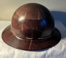 Vintage Brown Miner Full Brim Fiberglass Safety Hard Hat US GOV’T Stamped
