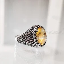 NATURAL CAB CITRINE NOVEMBER BIRTHSTONE 925 SILVER HUGE MENS GIFT DESIGNER RING