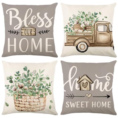 Throw Pillow Covers 18x18 Set of 4 Farmhouse Pillow Covers 18 x 18-Inch Grey-image