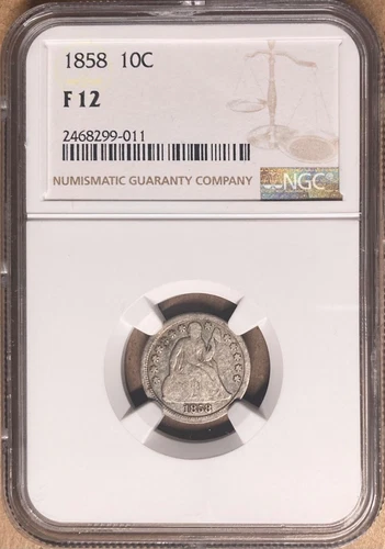 1858 NGC F12 Liberty Seated Dime 10c