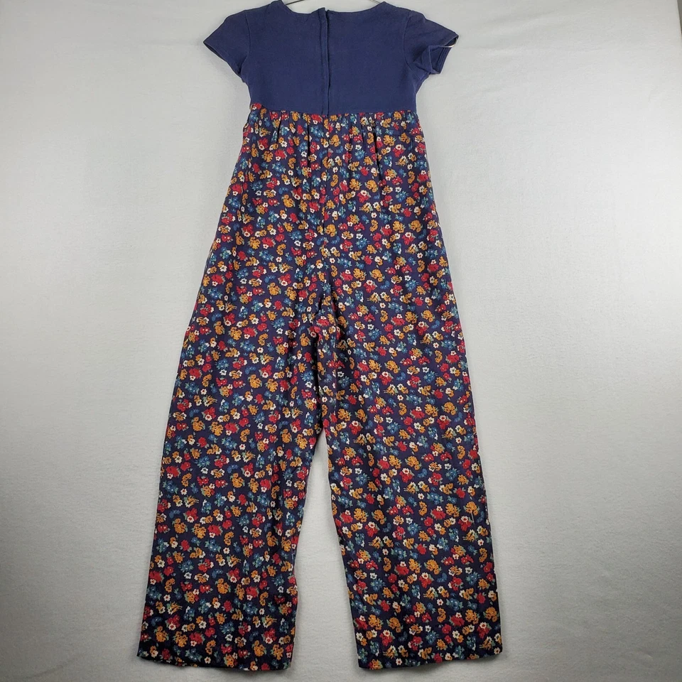 Vintage Jonathan Martin Jumpsuit Girls 8 Navy Blue Floral Cotton  Zipper - Image 2 of 4