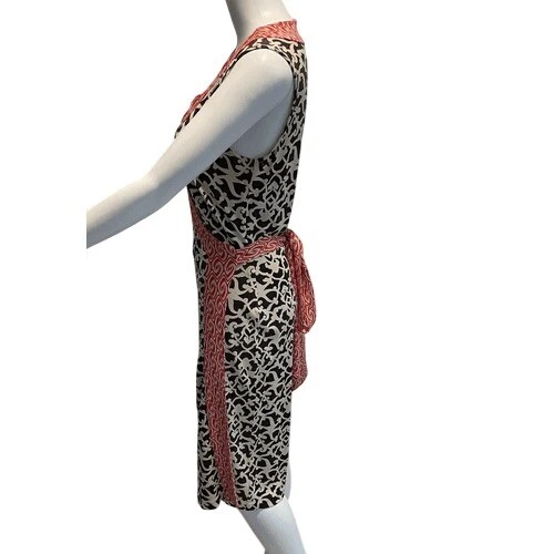 Diane von Furstenberg Black & Red Sleeveless Wrap Dress Lightweight Cotton Blend - Image 3 of 4