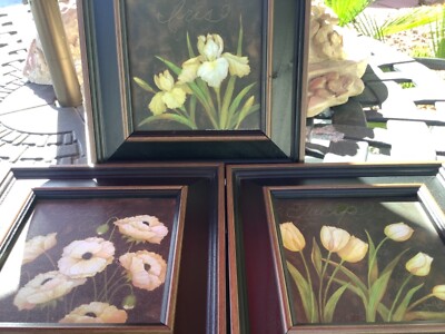 2005 Annie Lapoint Poppies,Iris,Tulip Painting Print Signed Framed set of 3