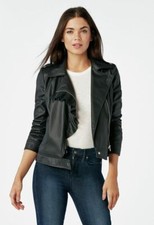 Justfab Black Ruffle Moto Jacket Size L Bnwt