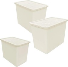 80L Cream Rattan Design Large Strong Spacious Home Office Containers With Lids