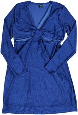Womens Large Wild Fable Shimmer Blue Long Sleeve Cutouts Bodycon Dress Preowned