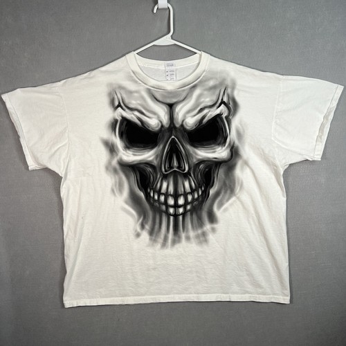 Vintage Y2K Skull Big Face T Shirt Adult 3XL White Grunge Mens