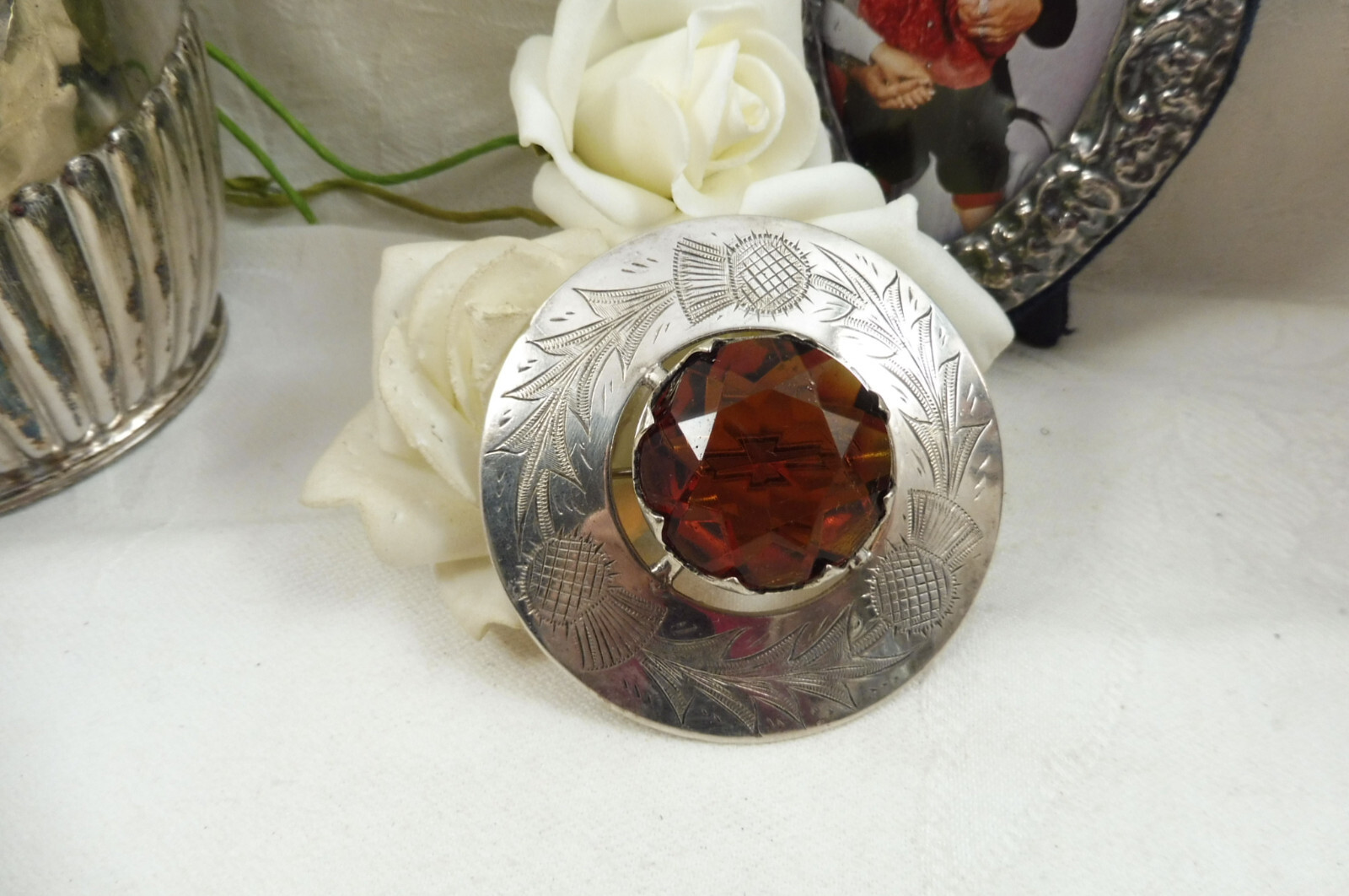 Large Antique Solid Silver Scottish Thistle Citri… - image 1