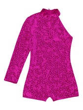 Kids Girls Dance Zipper Bodysuit Jazz Rompers Texture Decorated Leotards Shiny