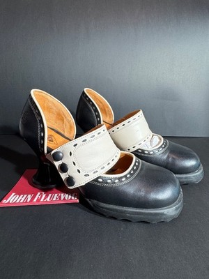 Vintage JOHN FLUEVOG Unity Mini MaryJane Zaza Heels Blk/Ivory US Women's Size 7