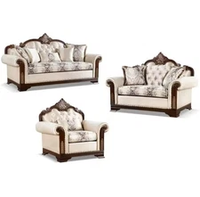 Rolled Arm 3-Piece Beige Sofa Set with Tufted Back & Nailhead Trim | Traditional