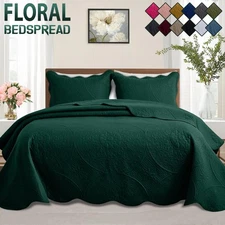 Quilted Bedspread Set King Size 3 Piece Coverlet Bedding Throw with Pillow Shams