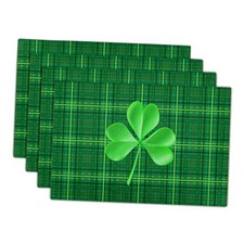 St Patrick's Day Shamrock Clovers Placemats Set of 4 Green Plaid Placemats