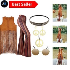 Complete 7-Piece Women's Hippie Costume Set - Perfect for Halloween Celebrations