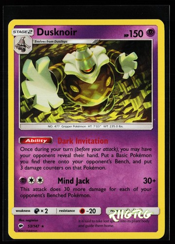 Dusknoir 53/147 Holo R Burning Shadows Pokemon LP