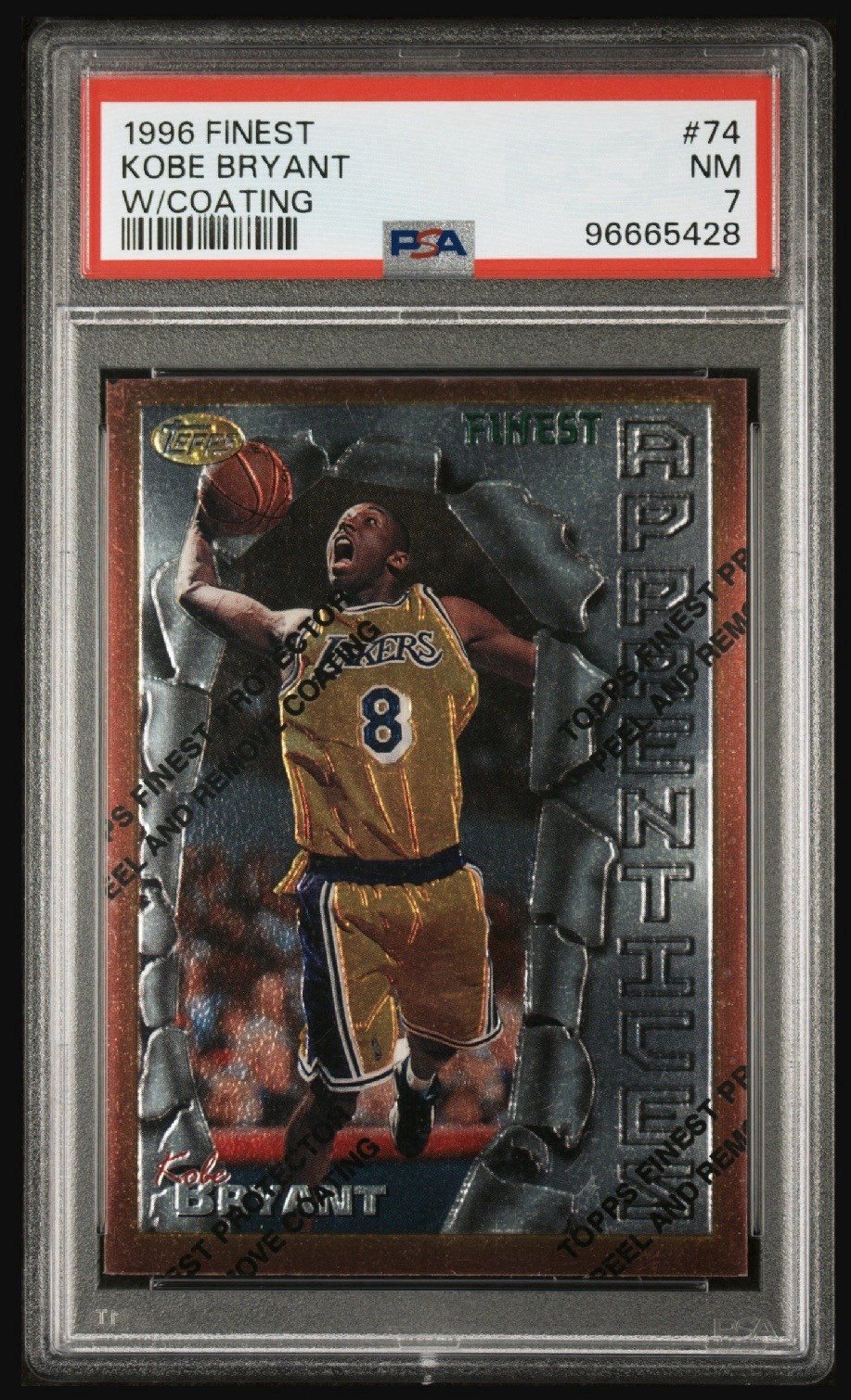 1996-97 Topps Finest Kobe Bryant Rookie #74 PSA 7 NM With Coating RC Lakers HOF