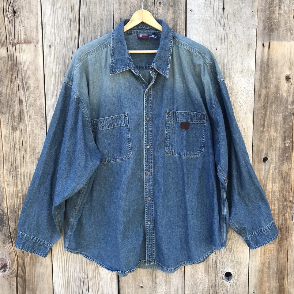 Denim vintage años 90 Bugle Boy abotonado con desvanecimiento 3XL Foto 2 de 4