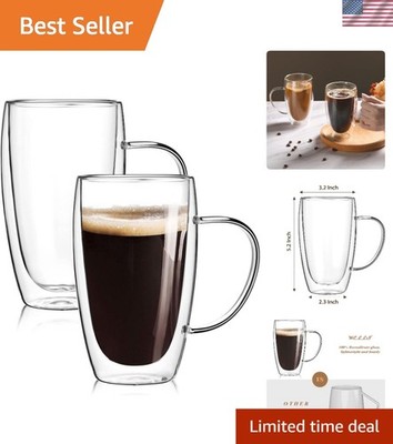 Borosilicate Glass Coffee Mugs | 15 Oz Double Walled, Safe & Stylish 2-Pack