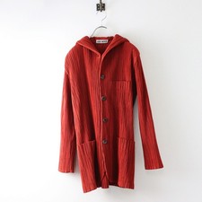 1996AW Vintage Issey Miyake ISSEY MIYAKE Mid Weight Pleats Hooded Coat M Red Out