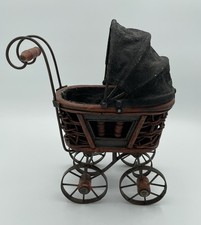 Antique Victorian Woven Wicker Miniature Doll Pram Stroller/Carriage