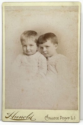 1890s Two Young Siblings in Lace College Point New York Antique Cabinet Card Pho