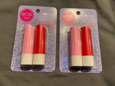 ~ 2 Packs EOS Holiday Lip Balm Peppermint Twist & Candy Cane Swirl 4 Tubes ~