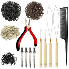 Hair Extension Tools Kit, 3 Colors 600pcs Micro Silicone Black,brown,blonde