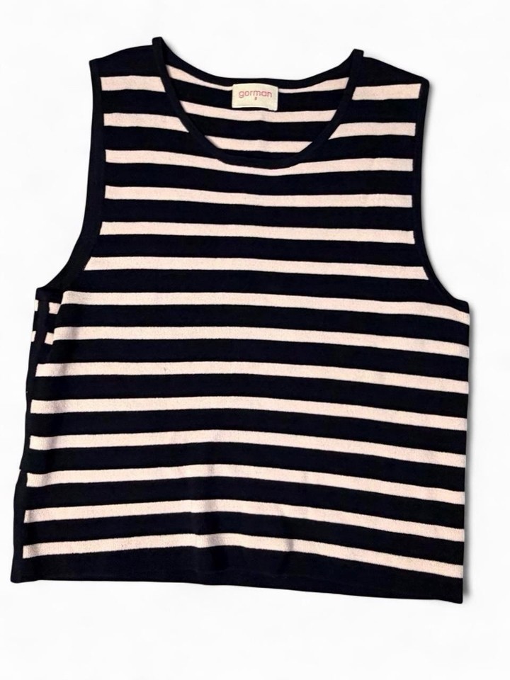 Gorman Women’s Size 8 Black & Beige Striped Knit Sleeveless Tank Top