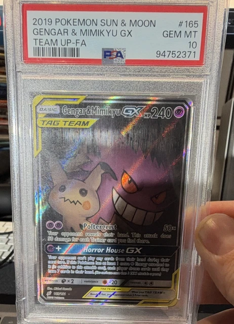 Pokemon 2019 Sun & Moon Team Up Gengar & Mimikyu GX TAG TEAM Holo PSA 10 #165