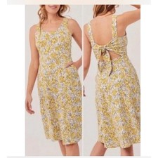 PACT Reverie Yellow Floral Jolene Tie Back Midi Sundress Organic Cotton JerseyXS