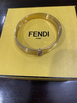 Fendi Gold Metal Bangle Bracelet with Crystal Accent and original