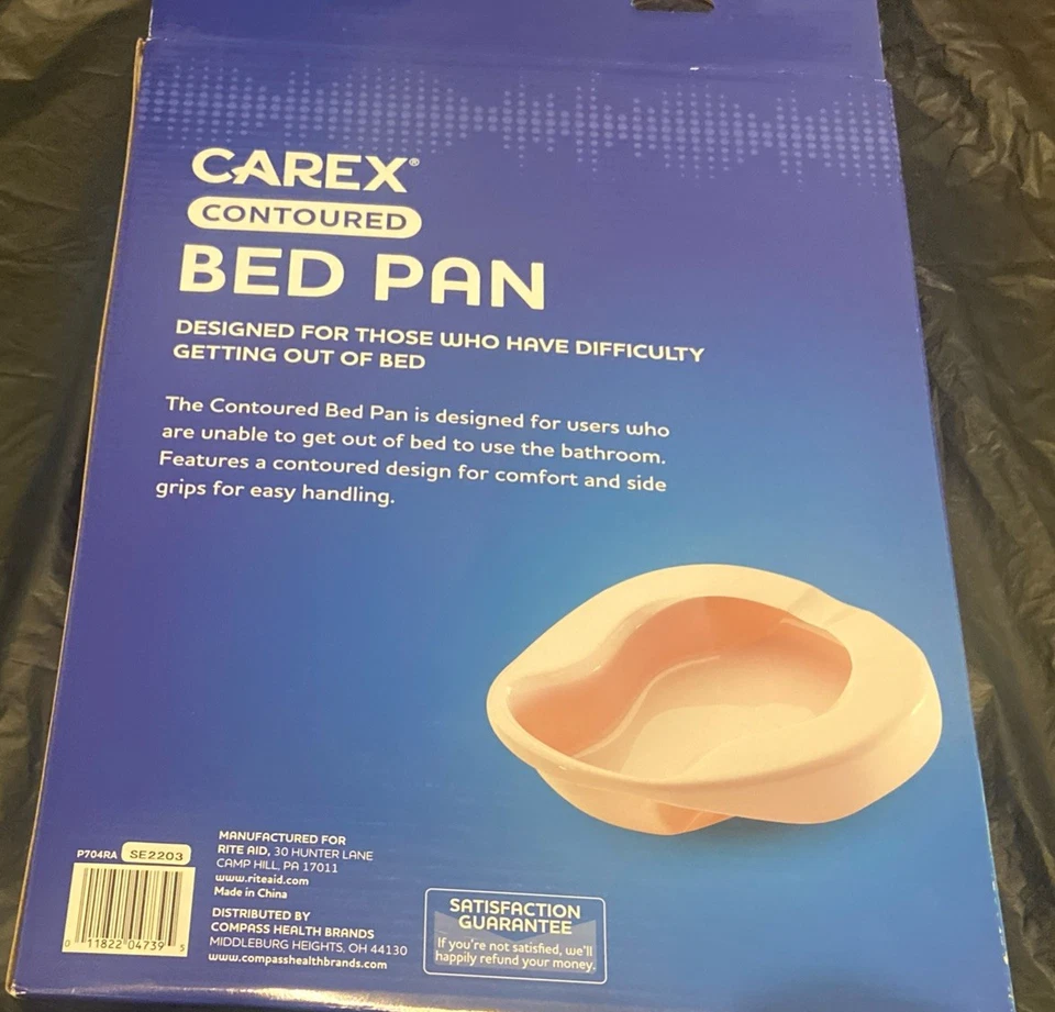 New Carex Contoured Bed Pan Holds 76oz WIDER SEAT for Comfort w/Side Grips - Image 2 of 2