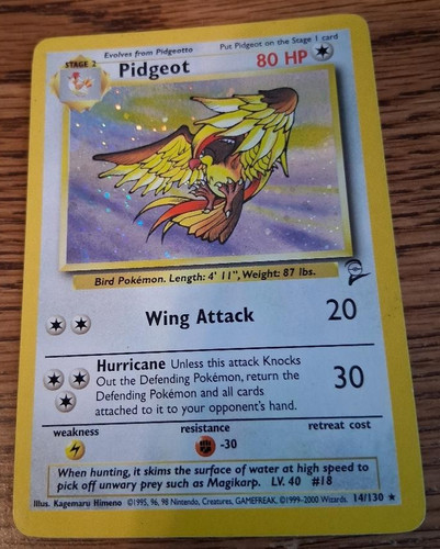 Pokemon PIDGEOT Base 2 Holofoil 14/130 LP Condition